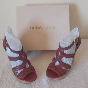 BCBGeneration Red Braided Strappy Wedge Heels